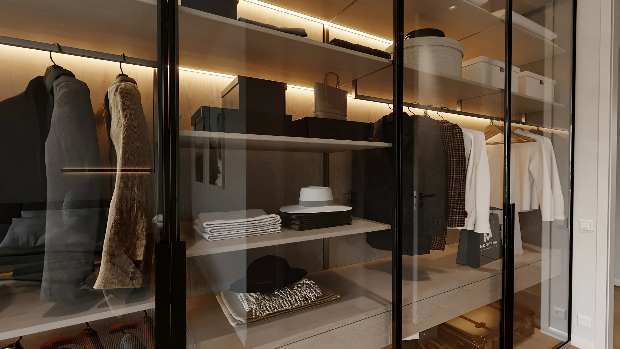 Dressing room behind glass doors