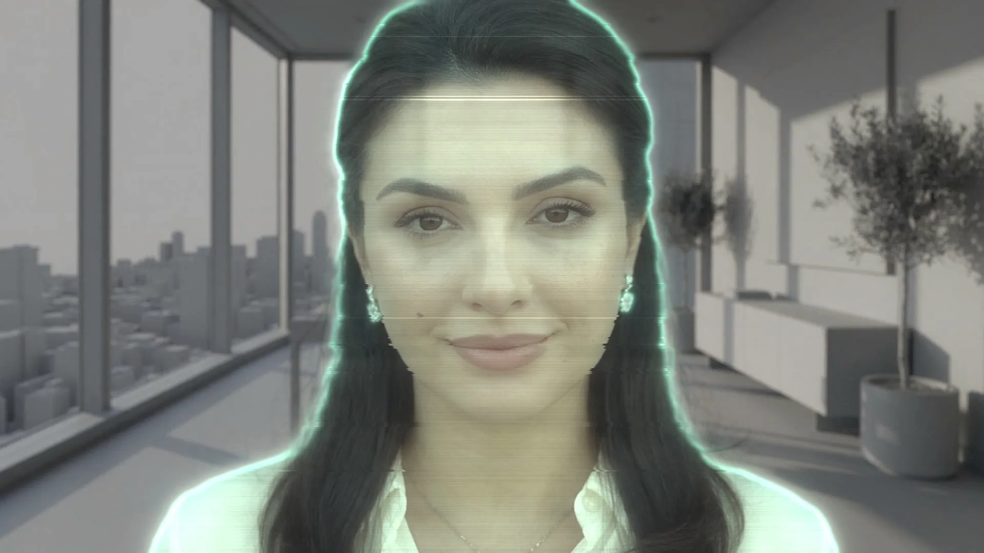 The twist: the presenter as a hologram in a clay office