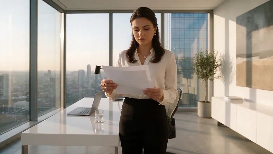 The opening shot with three sheets of paper